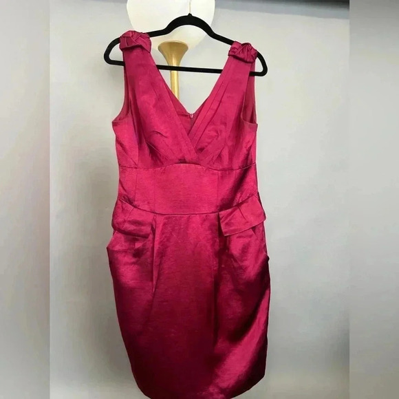 Nanette Lepore Three Graces Dress Magenta Jewel Tone Satin Sheen Linen Size 10 - Picture 1 of 14